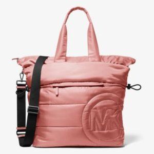 New Michael Kors Rae Large Tote Bag Quilted Nylon Sunset Rose